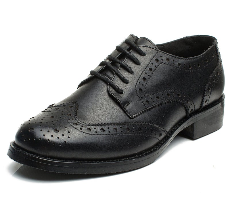 U-lite Women's Perforated Lace-up Wingtip Leather Flat Oxfords Vintage Oxford Shoes Brogues Black 6.5 - Image 1